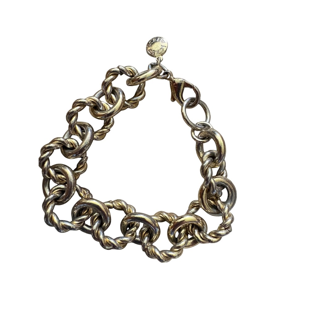 J.Crew Gold Tone Chunky Twisted Rope Chain Link Bracelet with Logo Charm‎ 8 Inch
